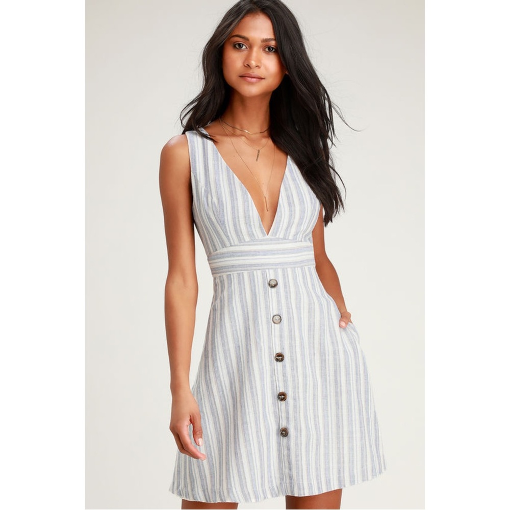 Lulu's Shayden Light Blue Multi Striped Mini Dress S